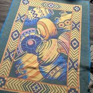 VTG 80s San Marcos Blanket 55x72 Southwestern Pottery Country Western Colorful